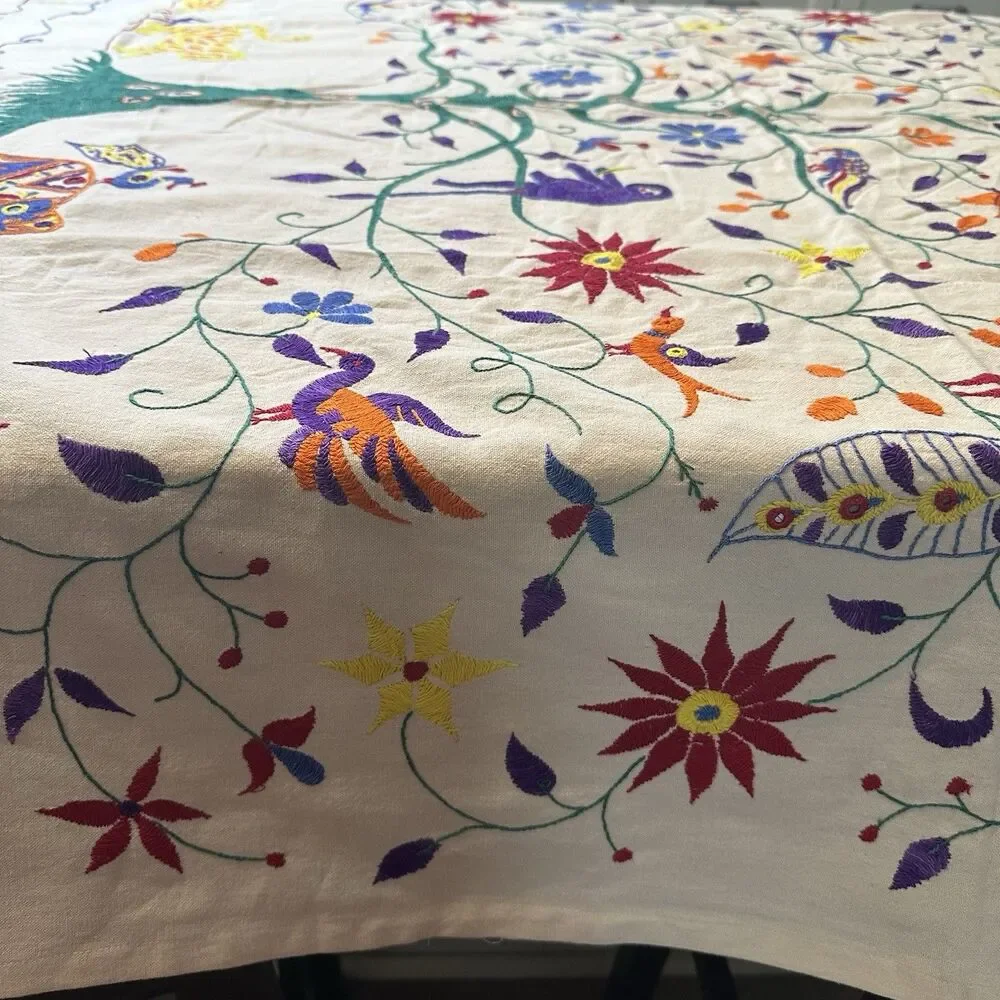 10000 Villages Tree Of Life Embroidered Tablecloth New w Tags 57 x 82 Inch